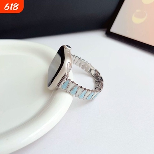 适用苹果iwatch11/s10/9手表带se/uitra不规则金属表带S8/7/6彩色滴胶精致时尚创意小众女粉色蓝色金色