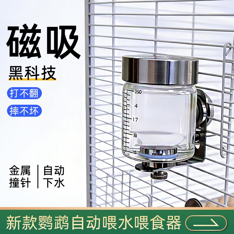 鹦鹉撞针水壶磁吸喂水器虎皮玄凤牡丹鸟用自动饮水器放打翻喝水碗