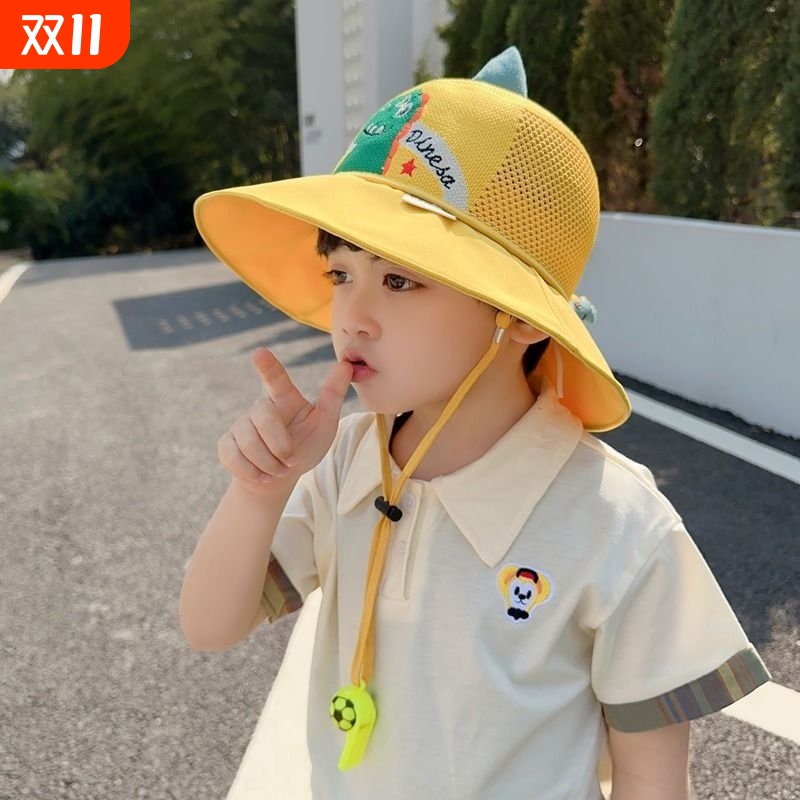 儿童防晒帽夏季男女童防紫外线太阳帽宝宝卡通网眼大檐遮阳渔夫帽