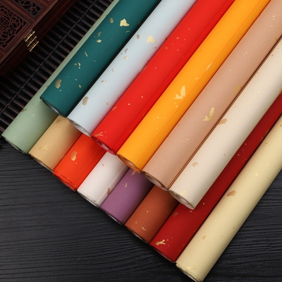 蜡染宣纸书法创作专用四尺对开六尺整张小楷毛笔书法作品纸洒金鱼籽金鎏金笺半生半熟半生熟红色仿古绿色白色