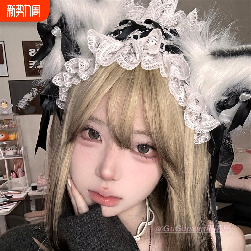 黑色猫耳蝴蝶结毛绒发箍甜美可爱兽耳cos发饰发带女漫展拍照道具
