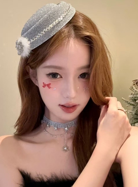 JUNWEI 冰雪精灵 闪钻银色雪花小礼帽发夹女圣诞节cos穿搭头饰