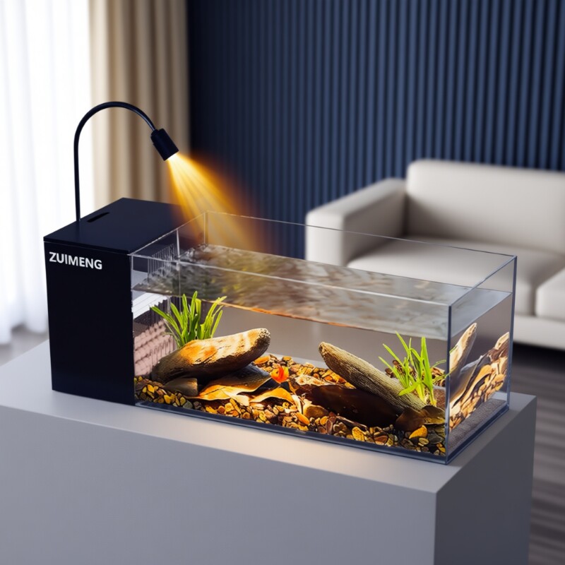 鱼缸溪流缸客厅桌面侧滤一体成型造景过滤制氧侧过滤生态金鱼缸