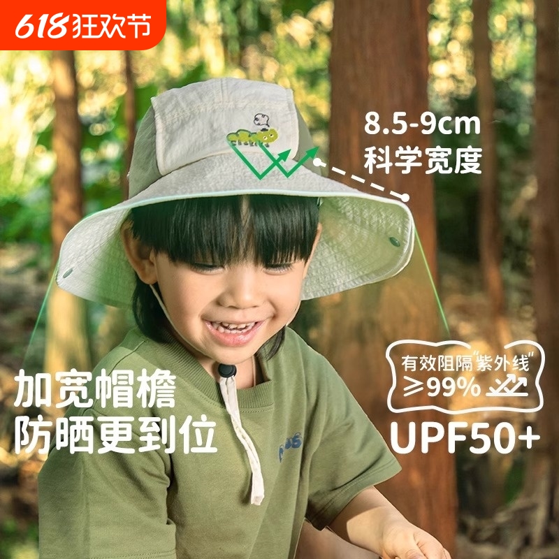 儿童防晒帽男童2025新款遮阳帽子透气防紫外线女夏季薄加宽大帽檐