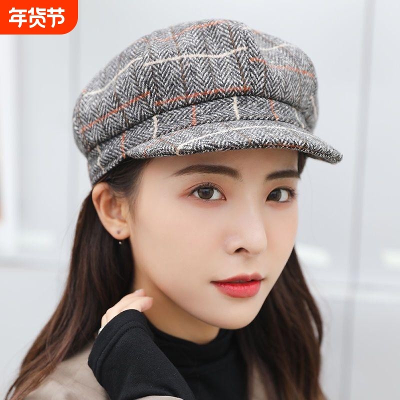中老年人加绒帽子女春秋冬款英伦画家帽休闲百搭八角帽女报童帽