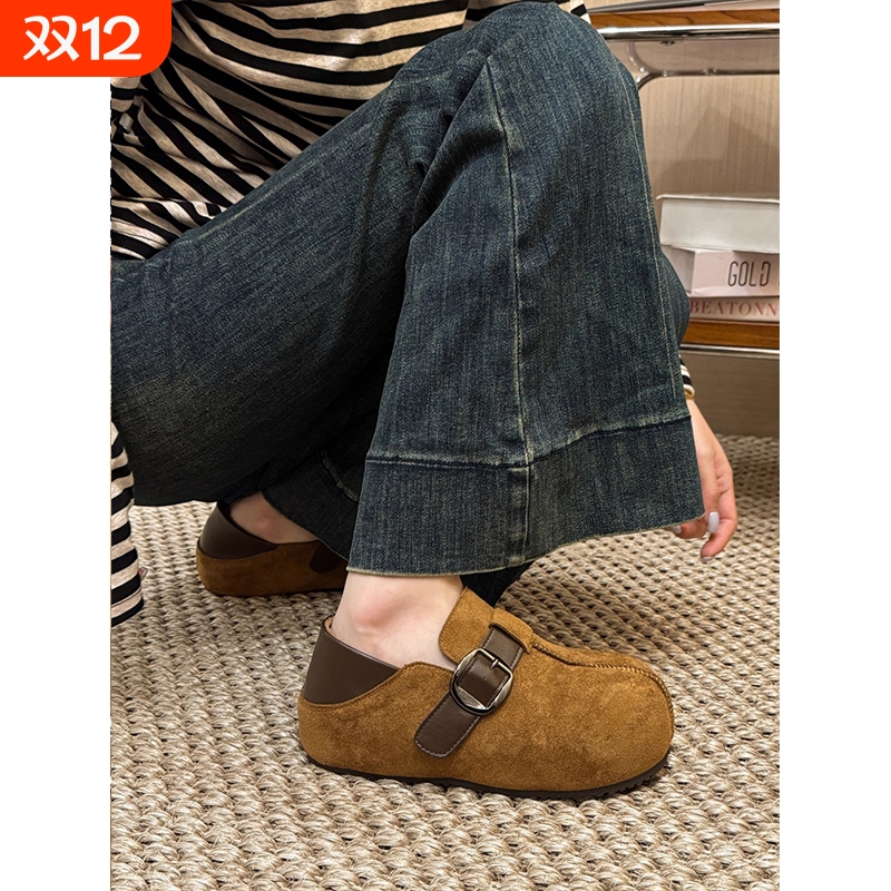 厚底加绒全包勃肯鞋女冬2025新款内增高乐福鞋两穿棉鞋拖外穿棉拖