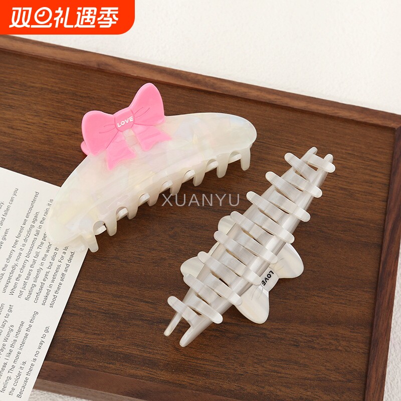 韩式简约醋酸发夹蝴蝶结抓夹少女风发饰高级感鲨鱼夹领结发夹批发