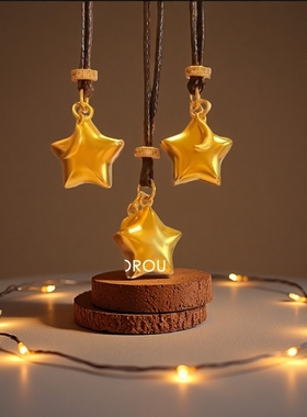 精致新款金马星星项链女小众设计吊坠手搓棕色编绳项链女毛衣链