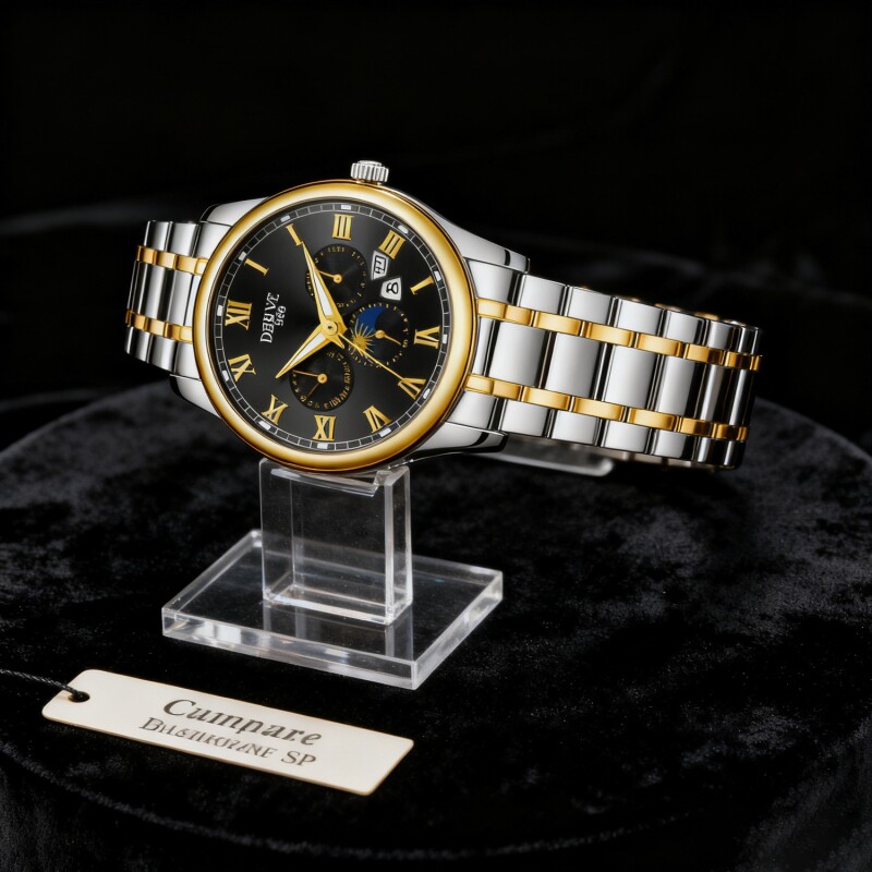 正品瑞士2024新款手表男士全自动机械风防水精钢带双日历男表夜光