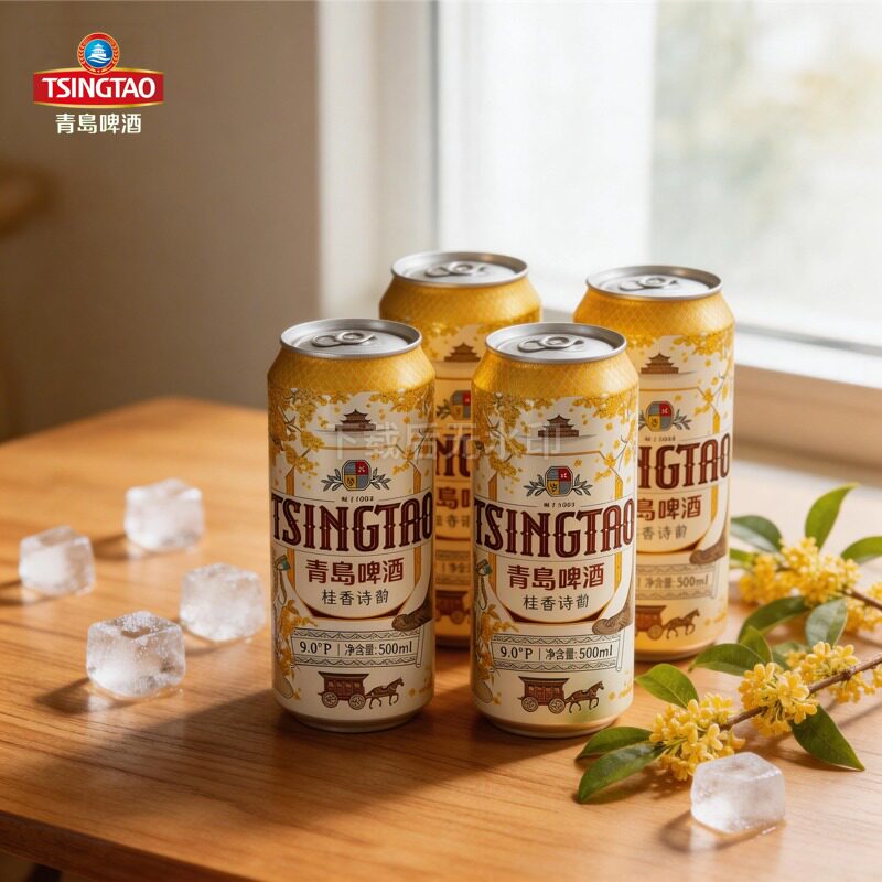 青岛啤酒桂香诗韵桂花白啤9度500ml*4罐装精酿全麦麦芽酒水酿造