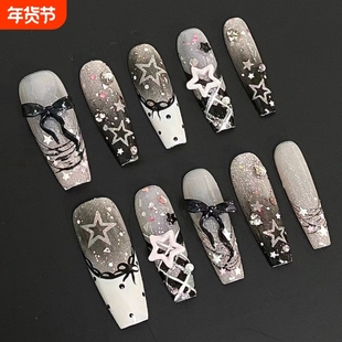 手工穿戴甲蕾丝可爱学生辣妹法式暗黑星星美甲蝴蝶结显白气质美甲