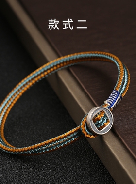 龙结潮款男手工编织手绳925银纽扣肖手链小众星战同款情侣礼物