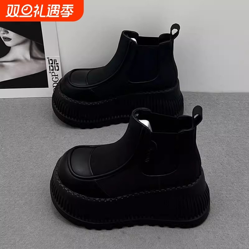 厚底增高8cm真皮马丁靴女2025秋冬加绒短靴子切尔西烟筒靴高跟