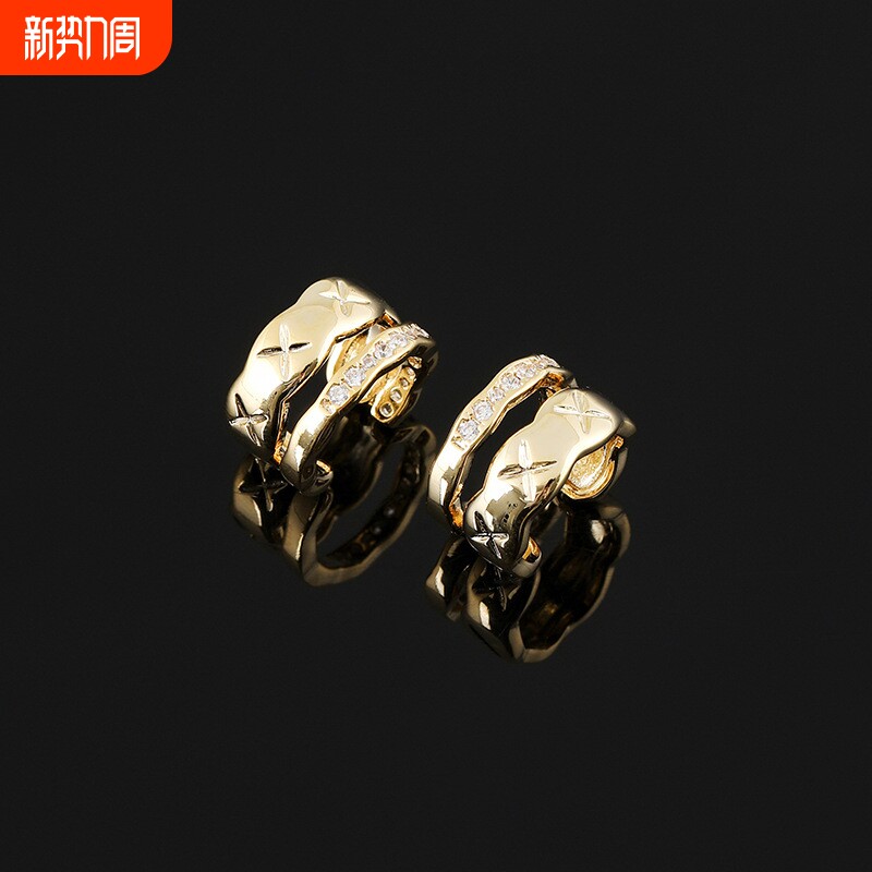 EH1228复古菱格锆石双层无耳洞耳骨夹女轻奢小众设计感气质耳环