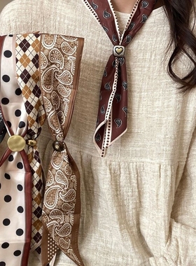 腰果花波点丝巾项链女秋冬2025新款小众独特系脖毛衣链领巾配饰潮