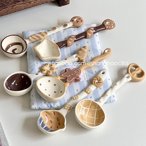 ins韩国可爱陶瓷长柄勺子家用小饭勺喝汤调羹汤匙可爱餐具甜品勺