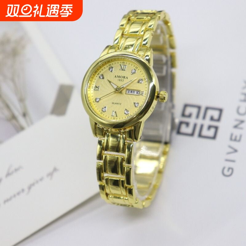 2025新款全自动女士手表夜光防水双日历钢带非机械表大表盘石英