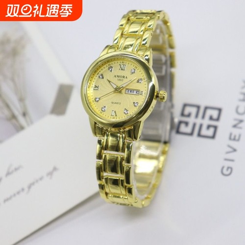 2025新款全自动女士手表夜光防水双日历钢带非机械表大表盘石英