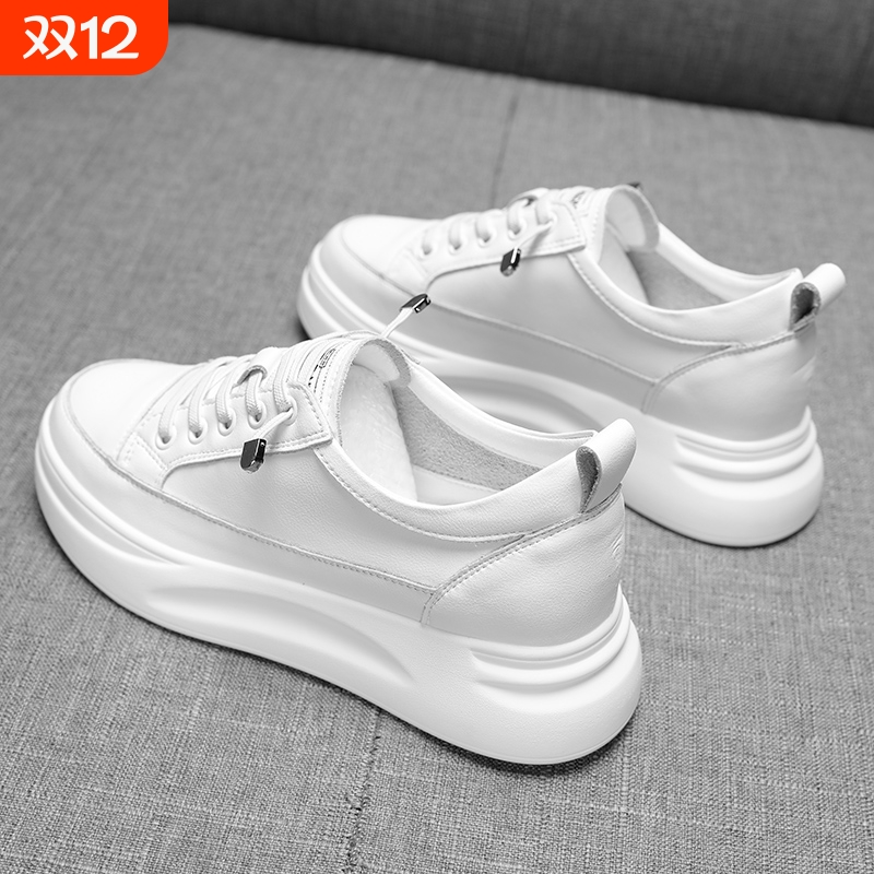 真皮牛皮厚底增高6CM小白鞋女2026春季运动休闲百搭一脚蹬女鞋子