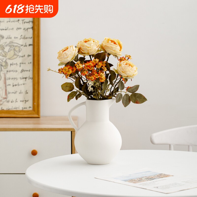 白色陶瓷花瓶摆件客厅家居插花轻奢高级感仿真鲜花餐桌花壶瓶简约