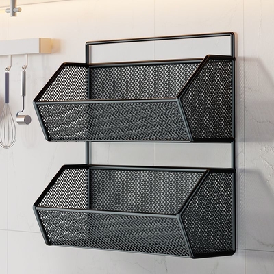 厨房墙上置物架免打孔多功能大葱姜蒜收纳筐双层悬挂架蔬菜调料架