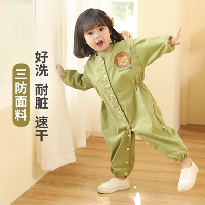 宝宝连体爬爬服婴儿户外防脏围衣儿童防水罩衣外出拖地爬行服春夏
