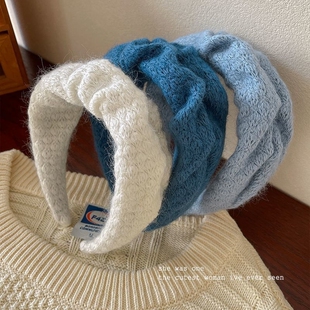 复古克莱因蓝发箍女高颅顶褶皱宽边头箍气质洗脸发卡秋冬发饰蓝色