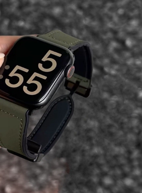 适用苹果S10表带男iwatch11手表applewatch9疯马S8新款ultra高级3磁吸S7运动智能S6真皮SE硅胶秋冬女腕带