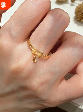 双层蝴蝶结流苏爱心戒指