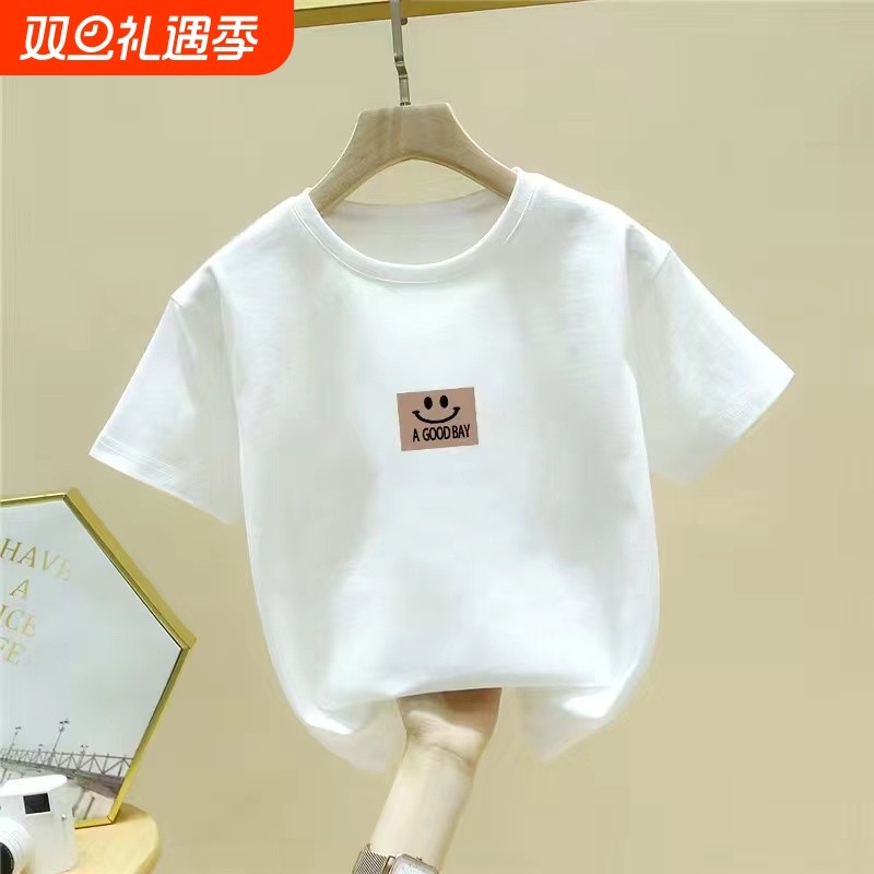 男童女童短袖t恤夏季新款儿童白色纯棉半袖男孩夏装上衣服彩虹