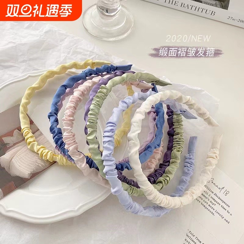 少女发卡缎面发箍洗脸发带发饰头饰刘海宽边蝴蝶头发女孩神器褶皱
