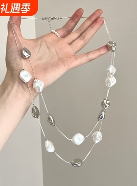 Vintage古着  不规则长款串珠项链女2025新款轻奢高级精致锁骨链