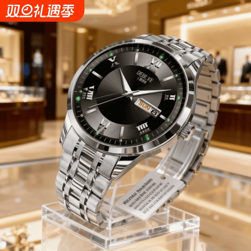 手表男款全自动男表数字双日历防水腕表男机械风全自动防水高级感