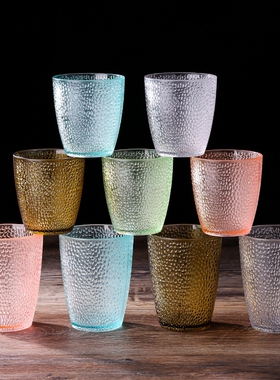 亚克力杯子透明塑料防摔彩色杯PC耐高温商用餐厅饮料果汁杯食品级