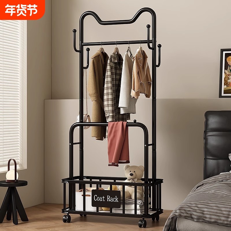 轻奢落地可移动家用室内衣服架简易挂衣架子衣帽架中古双杆收纳,住宅家具,衣帽架,淘宝优惠券,粉丝福利购,淘宝优惠卷