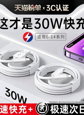 【30W快充】适用苹果充电线14promax数据线iPhone13/12pd正闪充11手机加长2米ipad品7plus单头原8冲电装