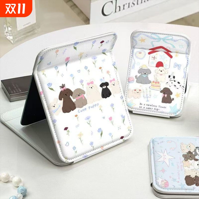 折叠镜镜子家用桌面化妆学生宿舍可爱猫咪花朵随身镜小巧便携台式