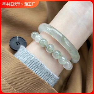 翠绿冰透菩提子白透飘翠间隙小众时尚百搭设计天山翠手串新年礼物