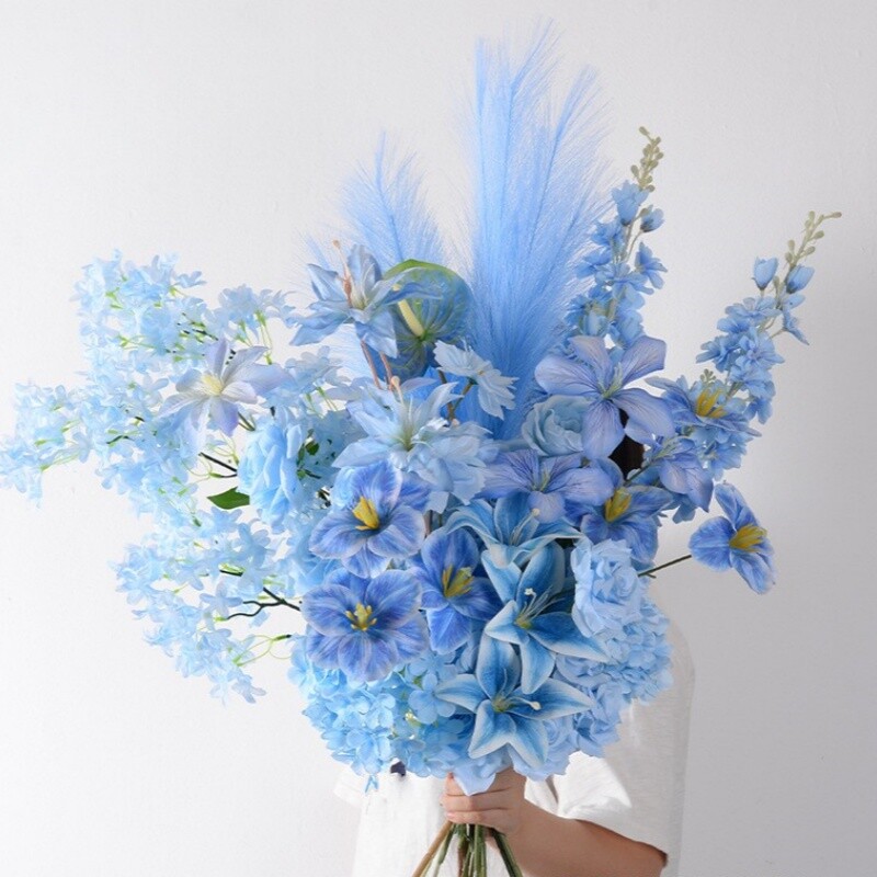 婚庆蓝色仿真花花艺场景布置路引花材婚礼堂假花绢花吊顶装饰花