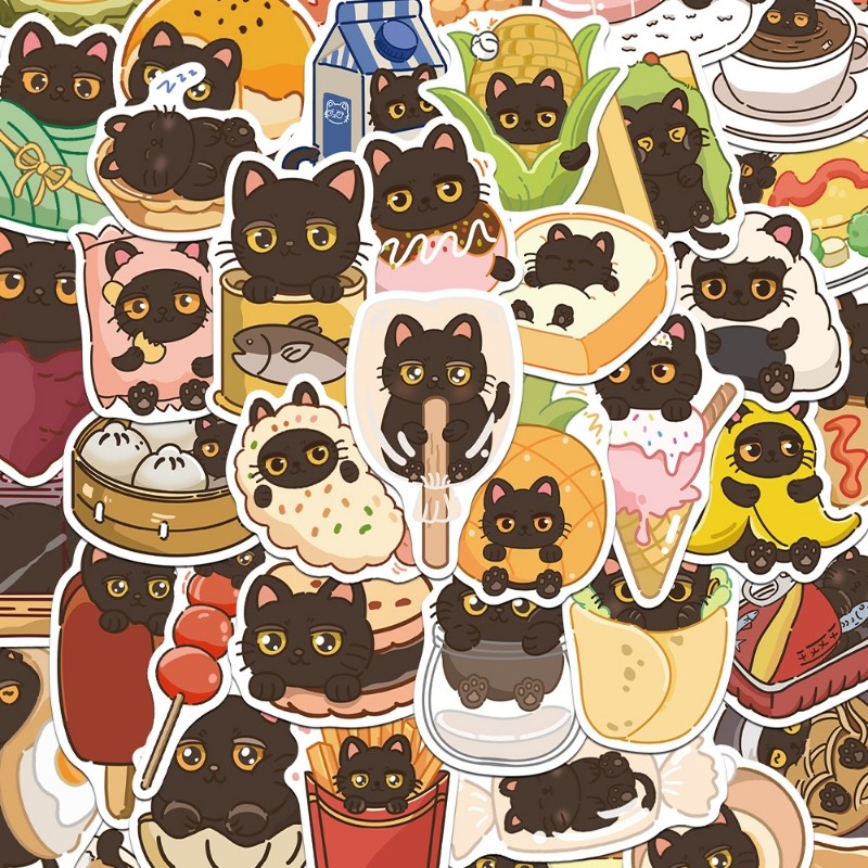 100张黑猫贪吃日记贴纸趣味ins风儿童装饰手账桌面手机壳笔记本,文具电教/文化用品/商务用品,贴纸/立体贴纸,淘宝优惠券,粉丝福利购,淘宝优惠卷