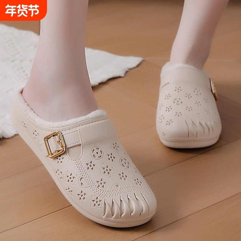 防水棉拖鞋女2025新款秋冬季保暖防滑室内家居加绒加厚女款棉拖