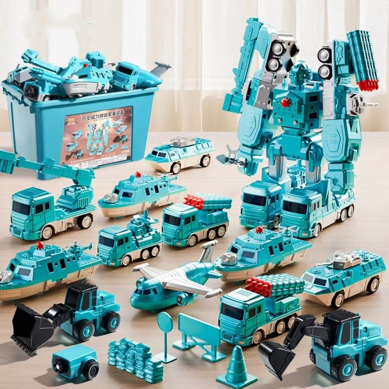 磁吸机器人儿童益智玩具男孩拼装变形工程车金刚3到6岁生日礼物