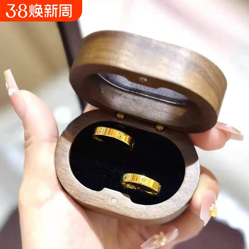 溪御金店同款素圈戒指车花光面仿黄金硬金戒子男女情侣对戒指环