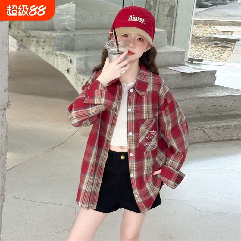 女童格子衬衫长袖2025秋季新款韩版中大童洋气时髦宽松衬衣外套潮