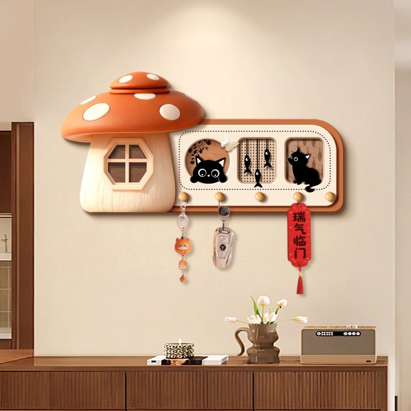 玄关门后挂衣架一体上墙创意钥匙钩卡通猫咪客厅置物架收纳整理