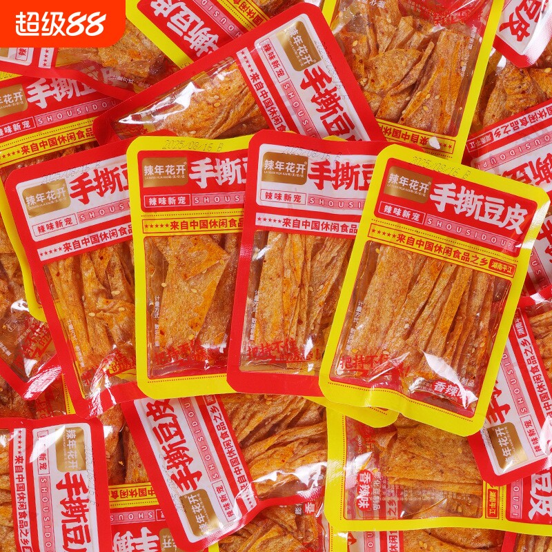 手撕豆皮湖南特产平江香辣豆干麻辣零食辣条小包装怀旧辣味好吃