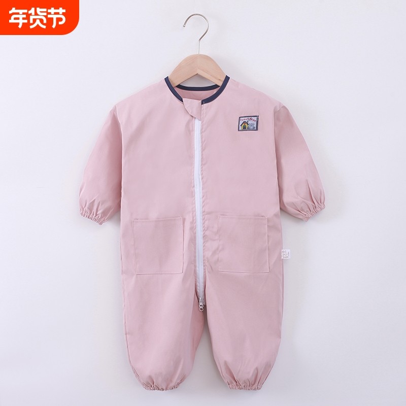 儿童连体罩衣秋冬外穿防脏宝宝吃饭护衣男女宝长袖薄款哈衣爬行服