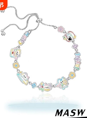 原创设计猫猫交响乐卡通可爱猫咪手链2025新款高级感抽拉链条手环