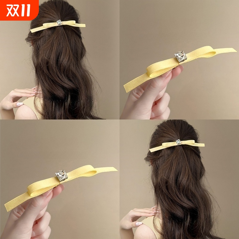 鹅黄浅春~嫩黄色蝴蝶结发夹顶夹虞书欣同款芭蕾风发卡盘发器