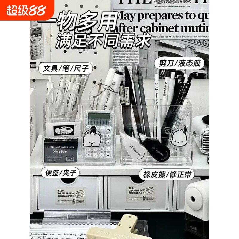 透明亚克力分区笔筒桌面整理神器图片